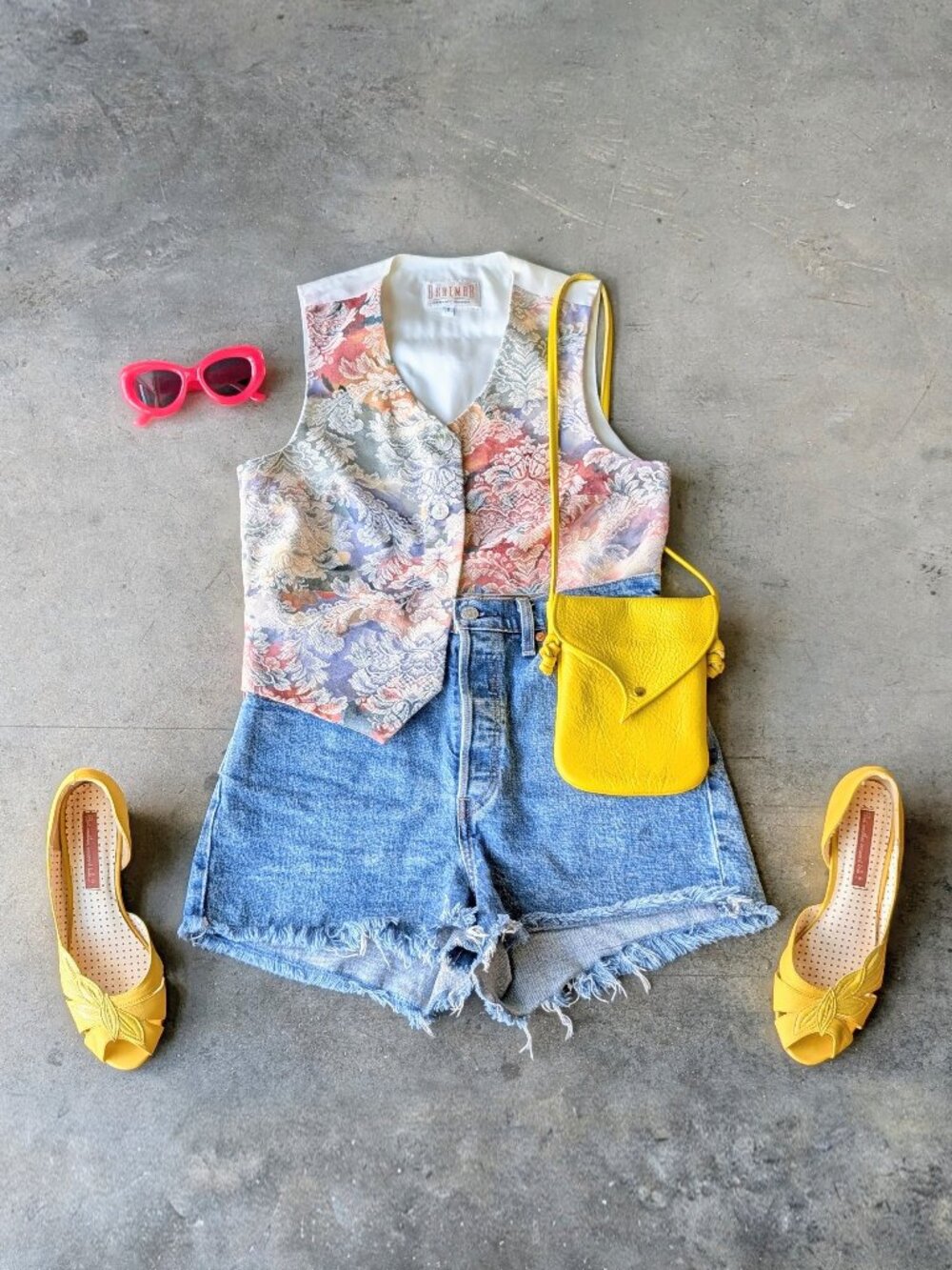 Vintage 80s Colorful Floral Satin Waistcoat Vest size 8